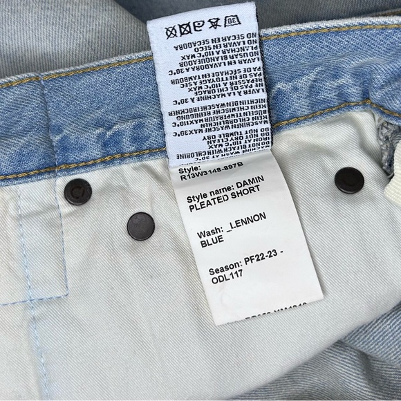 R13 Damin Pleated Shorts Lennon Blue Cut Off Frayed High Waist Sz 27 - Picture 6 of 7